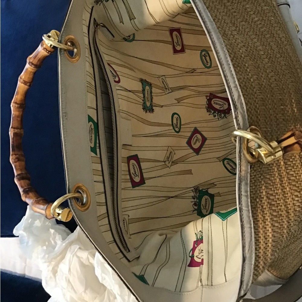 Gucci raffia straw and leather large bag - Picture 6 of 9